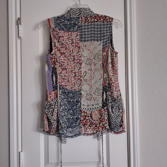 ‼️ SOLD ‼️ Sasha Fabiani Sz M-L Patchwork style Mesh/Chiffon Vest Side pockets - Picture 2 of 16